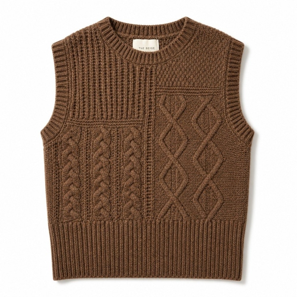 Pink Rose Womens XS Brown Cable Knit Sweater Vest Preppy Academia Cottagecore‎
